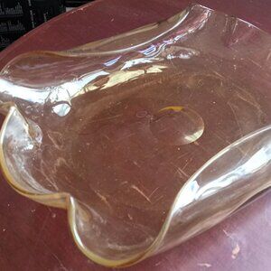 Beautiful Amber Colored Folded / Ruffled Edged Glass Dish - Pretty